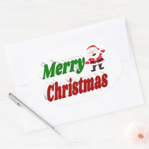 Frohe Weihnachten Weihnachtsmann rot-grüne Typogra Ovaler Aufkleber