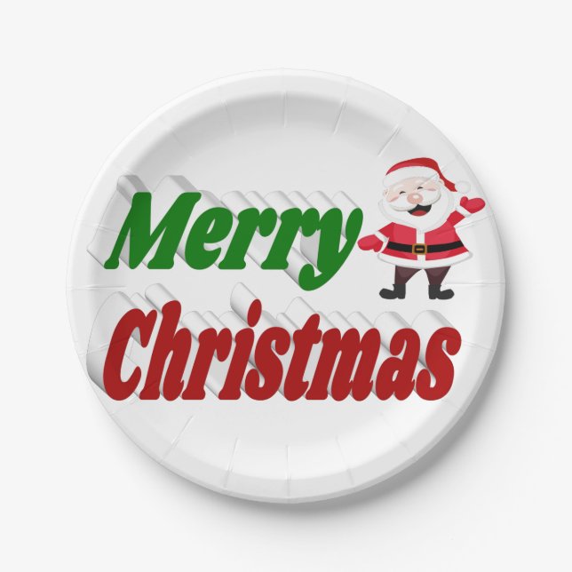 Frohe Weihnachten Weihnachtsmann rot-grüne Typogra Pappteller (Vorderseite)