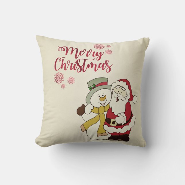 Frohe Weihnachten, Weihnachtsmann, Schneemann Kissen (Vorderseite)