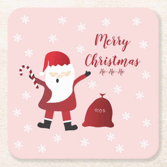 Frohe Weihnachten Weihnachtsmann Snowflakes Red Wh Rechteckiger Pappuntersetzer (Vorderseite)