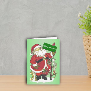 Frohe Weihnachten Weihnachtsmann Tiere Bäume Schne
