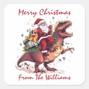 Frohe Weihnachten Weihnachtsmann Tyrannosaurus T-R Quadratischer Aufkleber