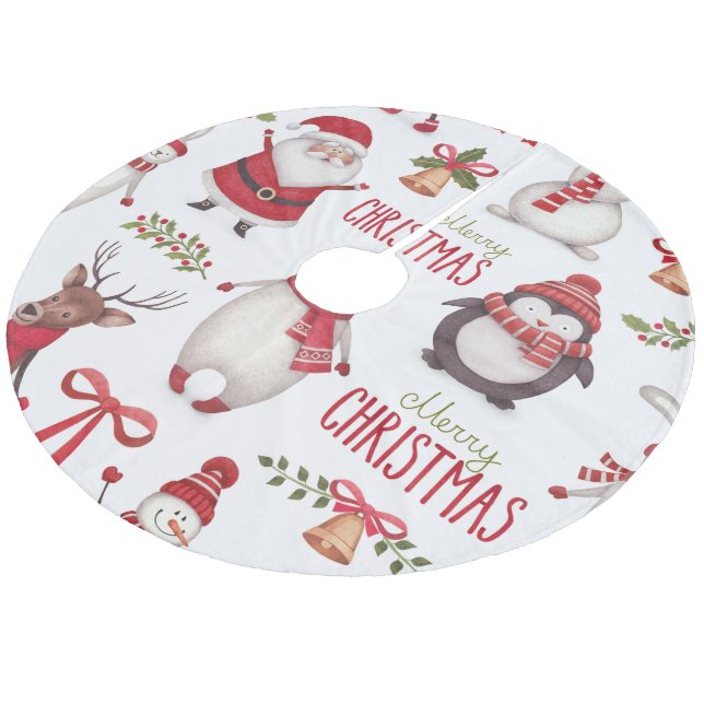 Frohe Weihnachten Weihnachtsmann und Freunde Fleece Weihnachtsbaumdecke (Schrägansicht)