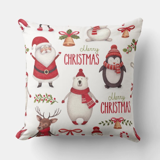 Frohe Weihnachten Weihnachtsmann und Freunde Kissen (Vorderseite)