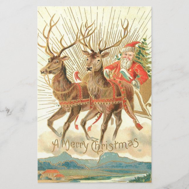 Frohe Weihnachten (Weihnachtsmann und sein Rentier Briefpapier (Vorderseite)