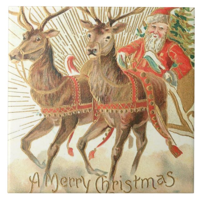 Frohe Weihnachten (Weihnachtsmann und sein Rentier Fliese (Vorderseite)