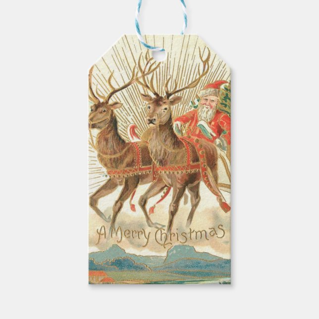 Frohe Weihnachten (Weihnachtsmann und sein Rentier Geschenkanhänger (Vorderseite)