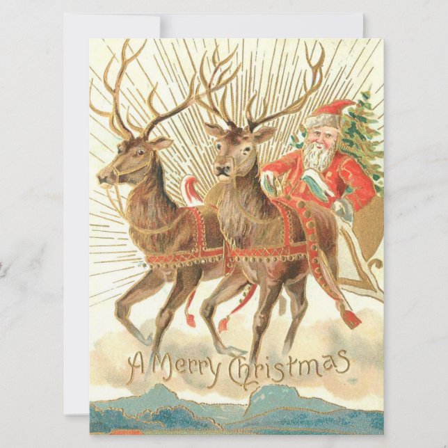 Frohe Weihnachten (Weihnachtsmann und sein Rentier Karte (Vorderseite)