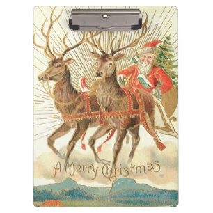 Frohe Weihnachten (Weihnachtsmann und sein Rentier Klemmbrett