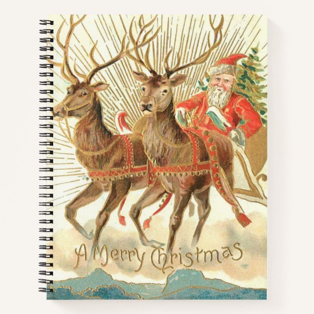 Frohe Weihnachten (Weihnachtsmann und sein Rentier Notizbuch (Vorderseite)