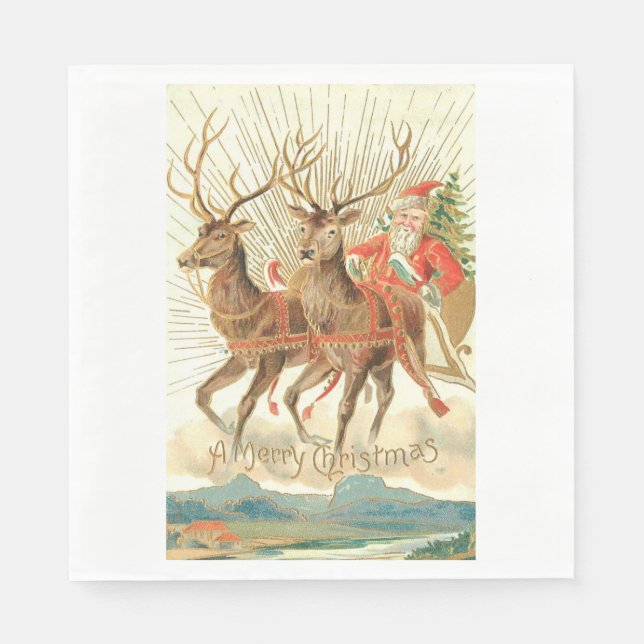 Frohe Weihnachten (Weihnachtsmann und sein Rentier Serviette (Vorderseite)