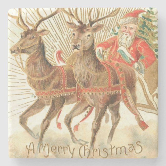Frohe Weihnachten (Weihnachtsmann und sein Rentier Steinuntersetzer (Vorderseite)