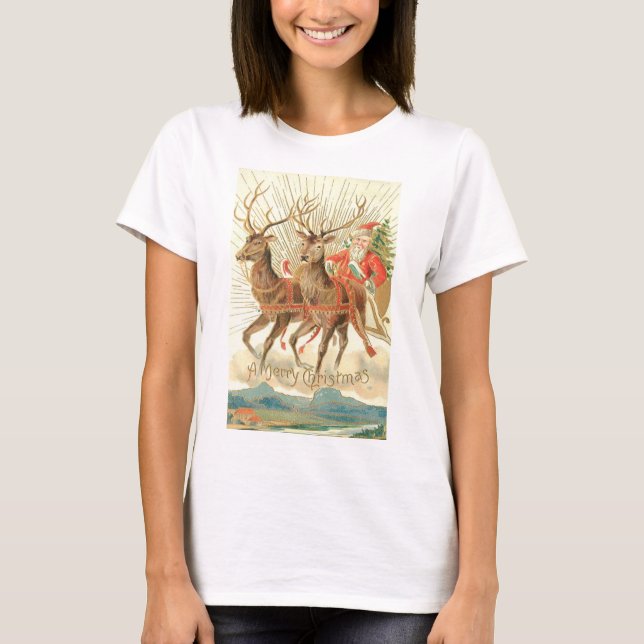Frohe Weihnachten (Weihnachtsmann und sein Rentier T-Shirt (Vorderseite)