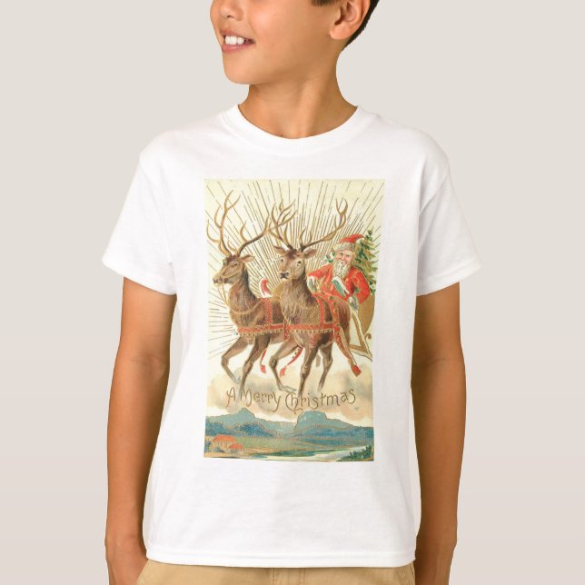 Frohe Weihnachten (Weihnachtsmann und sein Rentier T-Shirt (Vorderseite)