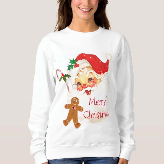 Frohe Weihnachten Weihnachtsmann Vintag White Sweatshirt (Vorderseite)