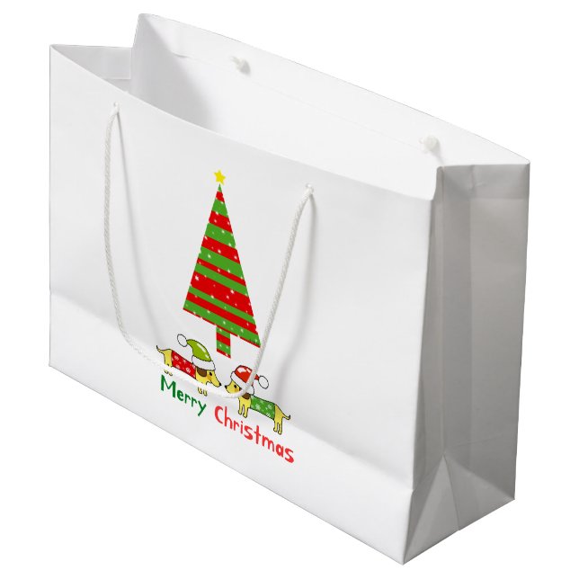 Frohe Weihnachten (Weihnachtsmänner) Große Geschenktüte (Vorderseite Schrägansicht)