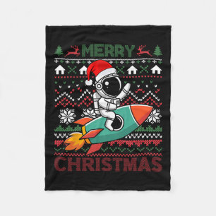 Frohe Weihnachten Weihnachtsmannmütze Astronaut Ro Fleecedecke