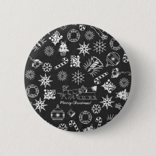 Frohe Weihnachten Weihnachtsymbole, Schwarz und We Button