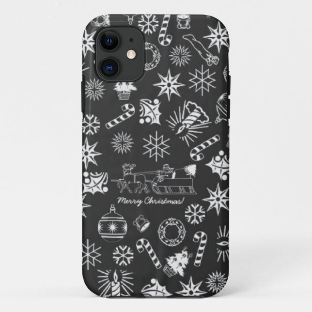 Frohe Weihnachten Weihnachtsymbole, Schwarz und We Case-Mate iPhone Hülle (Rückseite)