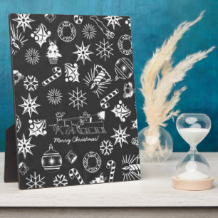 Frohe Weihnachten Weihnachtsymbole, Schwarz und We Fotoplatte