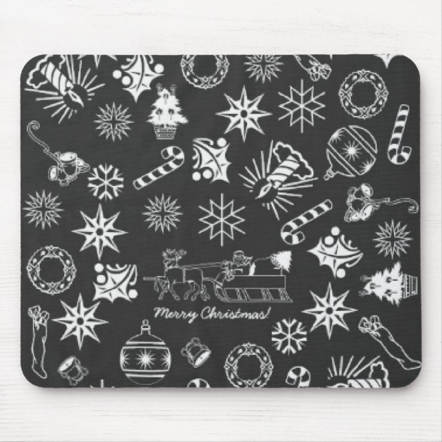 Frohe Weihnachten Weihnachtsymbole, Schwarz und We Mousepad (Vorne)