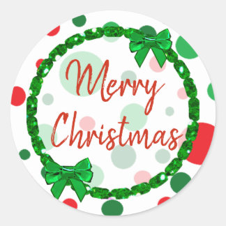 Frohe Weihnachten Weiß, Red Green Polka Dots Runder Aufkleber