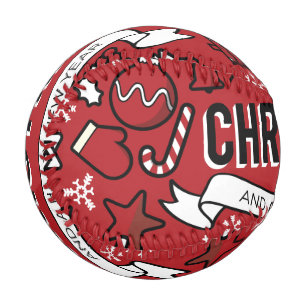 Frohe Weihnachten Weiß und Rot Zeichen Muster Baseball