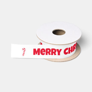 Frohe Weihnachten Weiß und Rote Bonbons Satinband