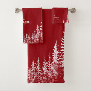 Frohe Weihnachten Weiße Bäume Badhandtuch Set