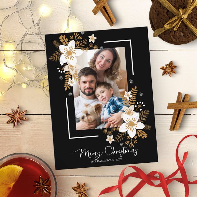 Frohe Weihnachten Weiße Blume Urlaub Foto Postkarte (Von Creator hochgeladen)