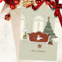 Frohe Weihnachten Weiße Katze Grußkarte