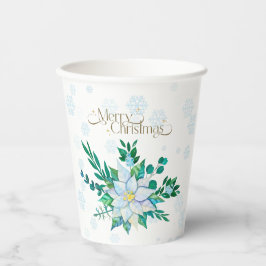 Frohe Weihnachten Weiße Poinsettia Schneeflocken Pappbecher