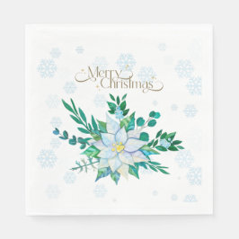 Frohe Weihnachten Weiße Poinsettia Schneeflocken Serviette