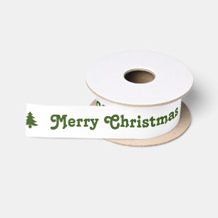 Frohe Weihnachten Weiße und Grüne Weihnachtsbaumen Satinband
