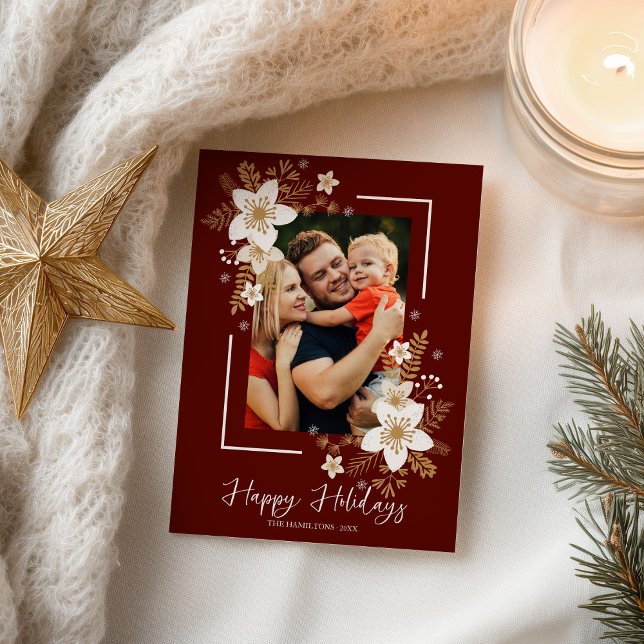 Frohe Weihnachten Weißer Blumenurlaub Foto Postkarte (Von Creator hochgeladen)