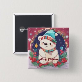 Frohe Weihnachten Weißer Eisbär Button
