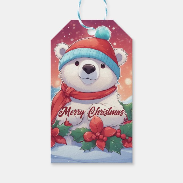 Frohe Weihnachten Weißer Eisbär Geschenkanhänger (Vorderseite)