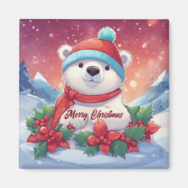 Frohe Weihnachten Weißer Eisbär Magnet (Vorne)