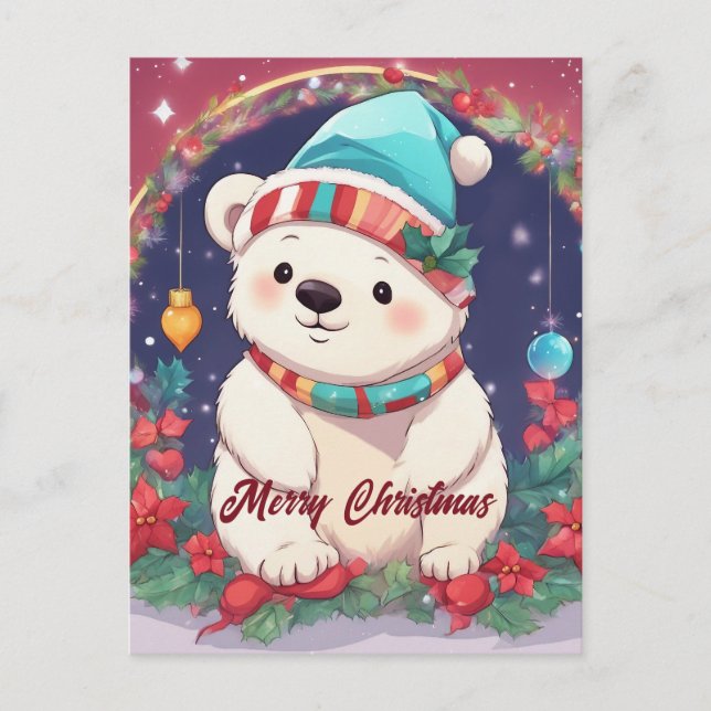 Frohe Weihnachten Weißer Eisbär Postkarte (Vorderseite)