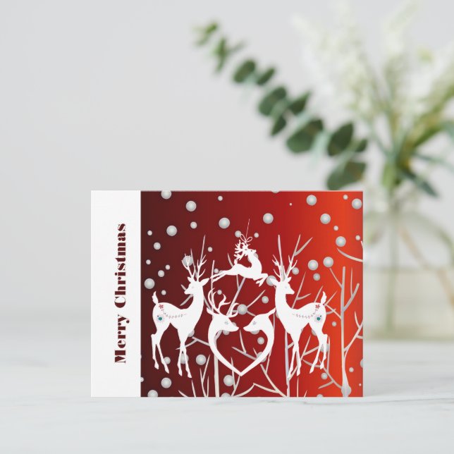 Frohe Weihnachten Weißer Rentier Elegant Red Custo Postkarte (Stehend Vorderseite)