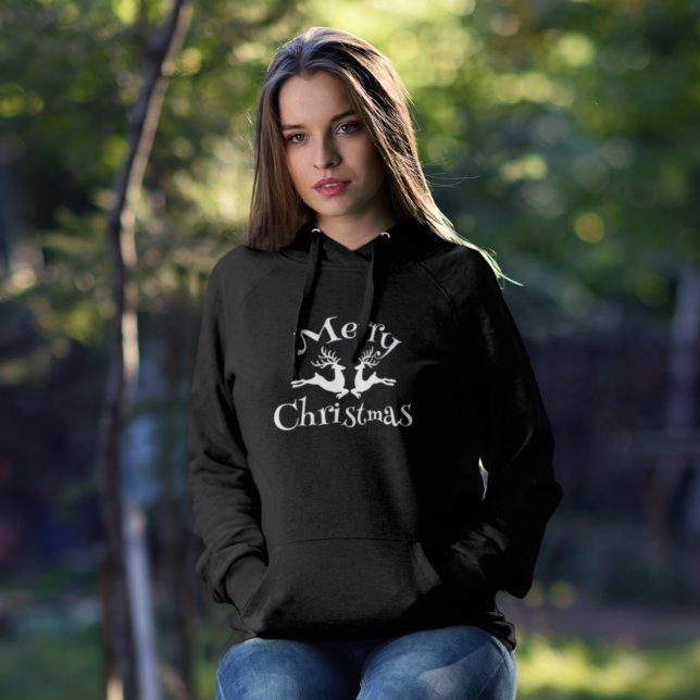 Frohe Weihnachten Weißer Rentier Hoodie (Von Creator hochgeladen)