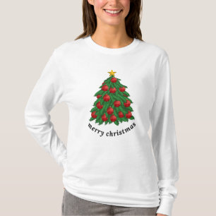 Frohe Weihnachten, weißer T - Shirt, Weihnachtsbau T-Shirt