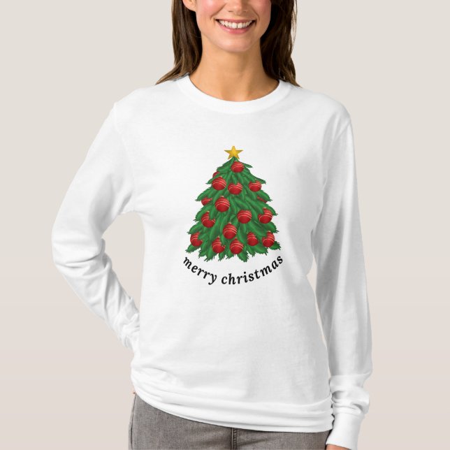 Frohe Weihnachten, weißer T - Shirt, Weihnachtsbau T-Shirt (Vorderseite)