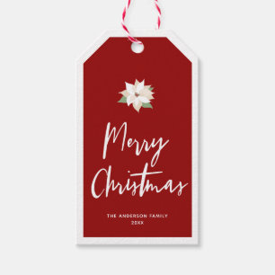 Frohe Weihnachten Weißes Poinsettia Rot Geschenkanhänger