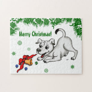 Frohe Weihnachten! Welpe mit Bell und Ball