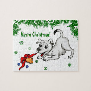 Frohe Weihnachten! Welpe mit Bell und Ball