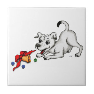 Frohe Weihnachten! Welpe mit Bell und Ball Fliese