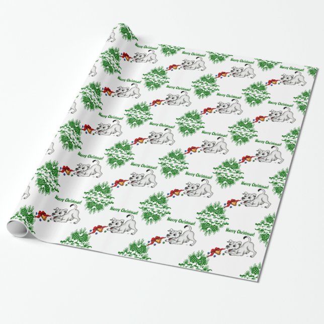 Frohe Weihnachten! Welpe mit Bell und Ball Geschenkpapier (Ungerollt)