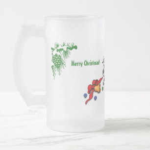 Frohe Weihnachten! Welpe mit Bell und Ball Mattglas Bierglas