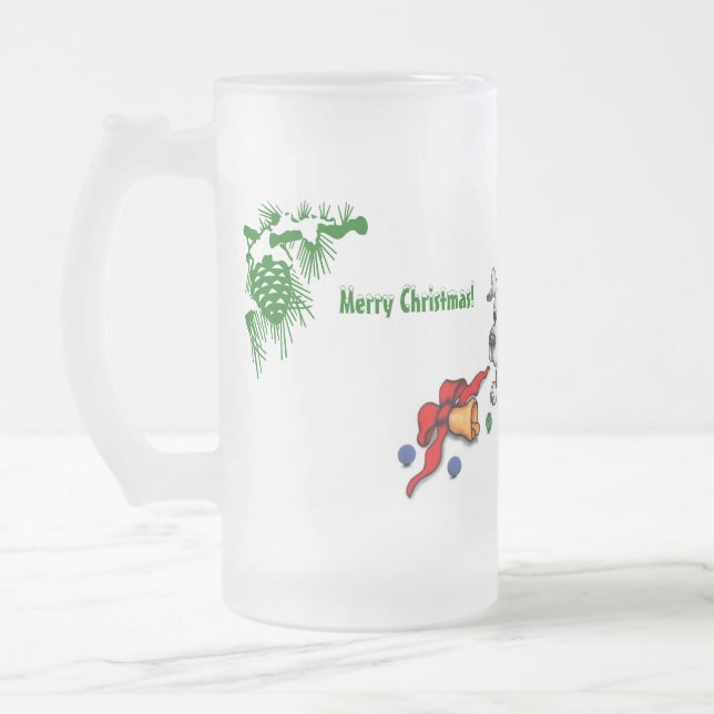 Frohe Weihnachten! Welpe mit Bell und Ball Mattglas Bierglas (Links)